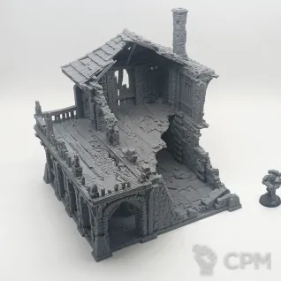 Описание картинки Разрушенный Склад - Фэнтези Террейн от Terrain Print по цене 2 200руб | Свободный Рынок Миниатюр - СРМ