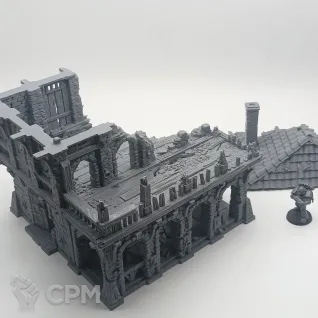 Описание картинки Разрушенный Склад - Фэнтези Террейн от Terrain Print по цене 2 200руб | Свободный Рынок Миниатюр - СРМ