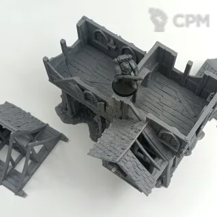 Описание картинки Поврежденные Фэнтези Казармы от Terrain Print по цене 2 500руб | Свободный Рынок Миниатюр - СРМ