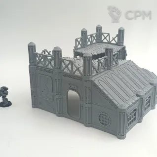 Описание картинки Поврежденный Склад - Sector Mechanicus Террейн от Terrain Print по цене 1 500руб | Свободный Рынок Миниатюр - СРМ