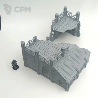 Описание картинки Поврежденный Склад - Sector Mechanicus Террейн от Terrain Print по цене 1 500руб | Свободный Рынок Миниатюр - СРМ