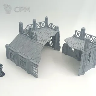 Описание картинки Поврежденный Склад - Sector Mechanicus Террейн от Terrain Print по цене 1 500руб | Свободный Рынок Миниатюр - СРМ