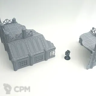 Описание картинки Поврежденный Склад - Sector Mechanicus Террейн от Terrain Print по цене 1 500руб | Свободный Рынок Миниатюр - СРМ