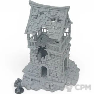 Описание картинки Разрушенная Сторожевая Вышка - Фэнтези Террейн от Terrain Print по цене 1 800руб | Свободный Рынок Миниатюр - СРМ