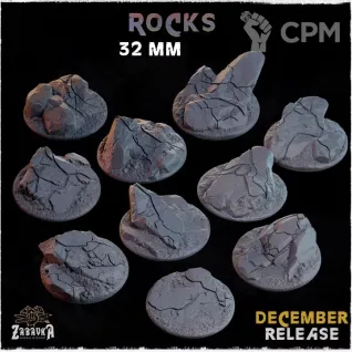 Описание картинки Базы 32мм под скалистую местность (rocks) 5 шт. от Print and play по цене 400руб | Свободный Рынок Миниатюр - СРМ