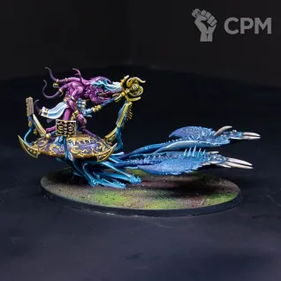 Описание картинки Fateskimmer, Herald of Tzeentch on Burning Chariot от Monger по цене 12 950руб | Свободный Рынок Миниатюр - СРМ