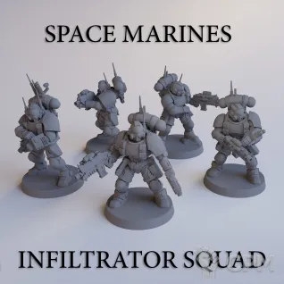 Описание картинки Набор миниатюр Warhammer 40000 Adeptus Astartes Infiltrator Squad / Космодесант:Отряд Инфи от Лавка Приключенца по цене 499руб | Свободный Рынок Миниатюр - СРМ