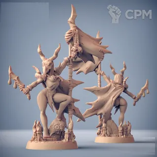 Описание картинки Fantasy Pin-up. Культистка со знаменем от Подземный человек по цене 320руб | Свободный Рынок Миниатюр - СРМ