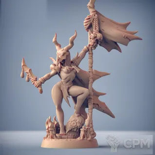 Описание картинки Fantasy Pin-up. Культистка со знаменем от Подземный человек по цене 320руб | Свободный Рынок Миниатюр - СРМ