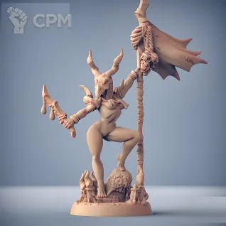 Описание картинки Fantasy Pin-up. Культистка со знаменем от Подземный человек по цене 320руб | Свободный Рынок Миниатюр - СРМ
