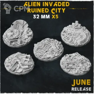 Описание картинки База Alien Invaded Ruined City 32mm от Helnex workshop  по цене 60руб | Свободный Рынок Миниатюр - СРМ