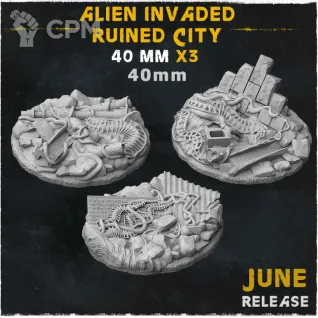 Описание картинки База Alien Invaded Ruined City 40mm от Helnex workshop  по цене 80руб | Свободный Рынок Миниатюр - СРМ