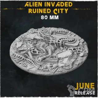Описание картинки База Alien Invaded Ruined City 80mm от Helnex workshop  по цене 400руб | Свободный Рынок Миниатюр - СРМ