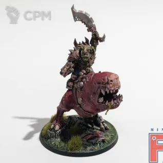 Описание картинки Beast boss on Squigosaur (собран, покрашен) от MiniaturesFAN по цене 7 044руб | Свободный Рынок Миниатюр - СРМ