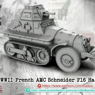 Описание картинки French AMC Schineider P16 Half Track от 3DPrintClub по цене 1 200руб | Свободный Рынок Миниатюр - СРМ