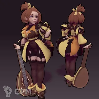 Описание картинки Kezie the Bard ( Female Bard / Lady Human Bard with Lute ) от PocketSized Prints по цене 250руб | Свободный Рынок Миниатюр - СРМ