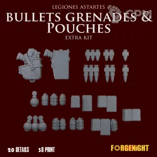 Описание картинки Legiones Astartes Bullets Grenades Holsters and Pouches extra kit от ForgeNight по цене 200руб | Свободный Рынок Миниатюр - СРМ