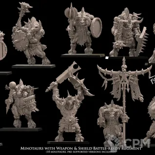 Описание картинки Minotaurs with weapon and shield battleready regiment от Бруталити по цене 2 600руб | Свободный Рынок Миниатюр - СРМ
