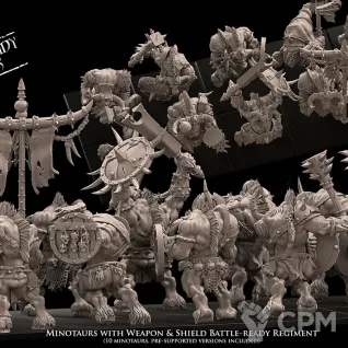 Описание картинки Minotaurs with weapon and shield battleready regiment от Бруталити по цене 2 600руб | Свободный Рынок Миниатюр - СРМ