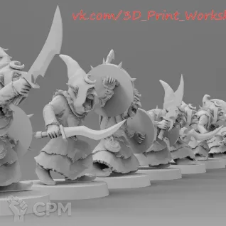 Описание картинки Night Goblins with Swords &amp; Shields от 3Д печать миниатюр по цене 197руб | Свободный Рынок Миниатюр - СРМ