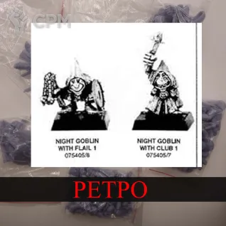 Описание картинки Night Goblin With Flail and Club Warrior от White Rhino по цене 399руб | Свободный Рынок Миниатюр - СРМ