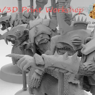 Описание картинки Scaven Chieftain / Stormvermin w Halberds &amp; ba от 3Д печать миниатюр по цене 206руб | Свободный Рынок Миниатюр - СРМ