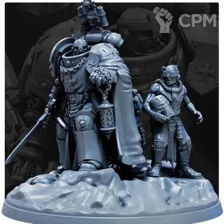 Описание картинки Черный храмовник с оруженосцами от Орки с наГорки по цене 400руб | Свободный Рынок Миниатюр - СРМ