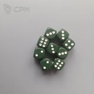 Описание картинки Кости (дайсы) Д6 12 мм. Темно-зеленые - 9 шт. от Fridericus по цене 90руб | Свободный Рынок Миниатюр - СРМ