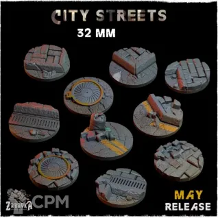 Описание картинки Базы 32мм городские (City streets) 5 шт. от Print and play по цене 400руб | Свободный Рынок Миниатюр - СРМ