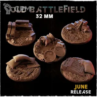 Описание картинки Военные базы 32мм (Old battlefield) 5 шт. от Print and play по цене 400руб | Свободный Рынок Миниатюр - СРМ