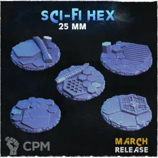Описание картинки Базы 25мм под sci-fi (Sci-fi hex) 10 шт. от Print and play по цене 500руб | Свободный Рынок Миниатюр - СРМ
