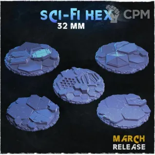 Описание картинки Базы 32мм под sci-fi (Sci-fi hex) 5 шт. от Print and play по цене 400руб | Свободный Рынок Миниатюр - СРМ