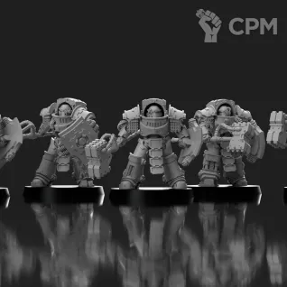 Описание картинки Cataphractii Terminator with Hammers and Shields от 3D Print Workshop по цене 1 645руб | Свободный Рынок Миниатюр - СРМ