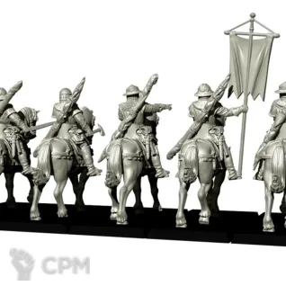 Описание картинки Yeomen on horse with bows - 28mm от Manufactorum76 по цене 1 100руб | Свободный Рынок Миниатюр - СРМ