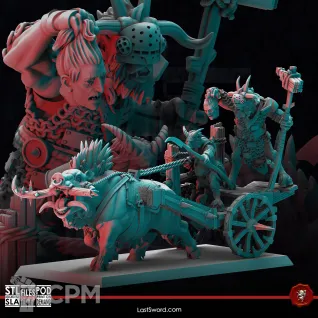Описание картинки Beastmen Goreboard Chariots от Manufactorum76 по цене 2 500руб | Свободный Рынок Миниатюр - СРМ