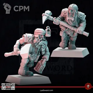 Описание картинки Dwarves Miners от Recruiter по цене 1 400руб | Свободный Рынок Миниатюр - СРМ