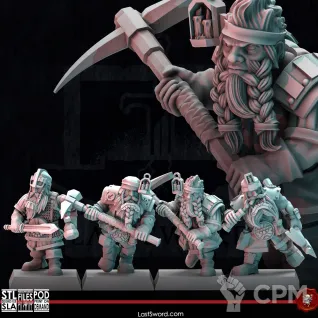 Описание картинки Dwarves Miners от Recruiter по цене 1 400руб | Свободный Рынок Миниатюр - СРМ