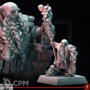 Описание картинки Dwarves Runepriest with staff on foot от Recruiter по цене 450руб | Свободный Рынок Миниатюр - СРМ