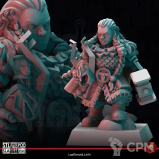 Описание картинки Shieldmaiden with warhammer от 3Д-Печка по цене 150руб | Свободный Рынок Миниатюр - СРМ