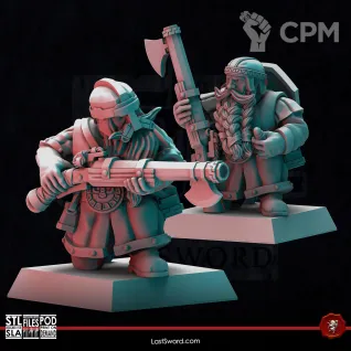 Описание картинки Dwarves Handgunners от Recruiter по цене 1 400руб | Свободный Рынок Миниатюр - СРМ
