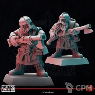 Описание картинки Dwarves Handgunners от Recruiter по цене 1 400руб | Свободный Рынок Миниатюр - СРМ