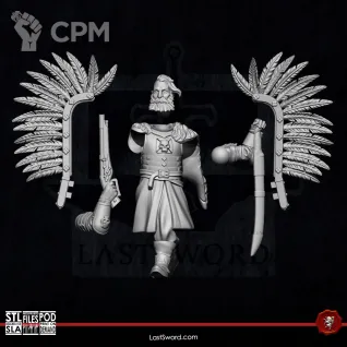 Описание картинки Kislev Winged Hussar Hero foot от Recruiter по цене 450руб | Свободный Рынок Миниатюр - СРМ