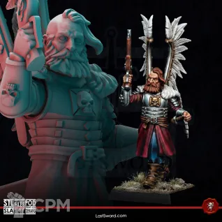 Описание картинки Kislev Winged Hussar Hero foot от Recruiter по цене 450руб | Свободный Рынок Миниатюр - СРМ