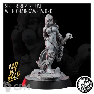 Описание картинки SISTER REPENTIUM WITH CHAINSAW-SWORD от Manufactorum76 по цене 175руб | Свободный Рынок Миниатюр - СРМ
