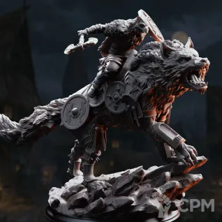 Описание картинки Haarn &amp; Skjolnir - Viking War Wolf and Rider 3D от PocketSized Prints по цене 700руб | Свободный Рынок Миниатюр - СРМ