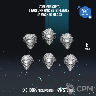 Описание картинки Starborn Ancients Female Unmasked Head от WebWay 3D по цене 100руб | Свободный Рынок Миниатюр - СРМ