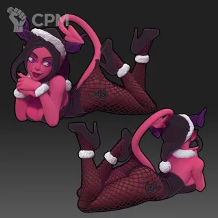 Описание картинки Stocking Stacy ( Succubus / Female Tiefling NPC / Holiday Hat Variant / Pinup ) от PocketSized Prints по цене 250руб | Свободный Рынок Миниатюр - СРМ