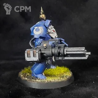 Описание картинки Space Marine Terminator с пулеметом оригинал от Superguns по цене 600руб | Свободный Рынок Миниатюр - СРМ