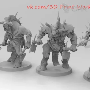 Описание картинки Bullgors / Minotaurs with Dual Axes от 3Д печать миниатюр по цене 636руб | Свободный Рынок Миниатюр - СРМ