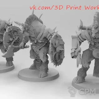 Описание картинки Bullgors / Minotaurs with Axe &amp; Shield от 3Д печать миниатюр по цене 757руб | Свободный Рынок Миниатюр - СРМ